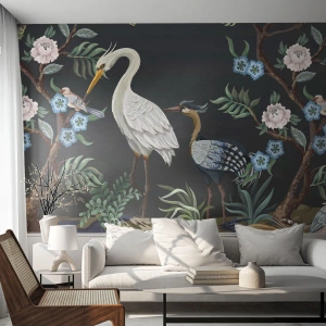 Fotobehang Premium Sand - Vogelparade - Dieren, Bloemen, Vogel - 300x210 cm