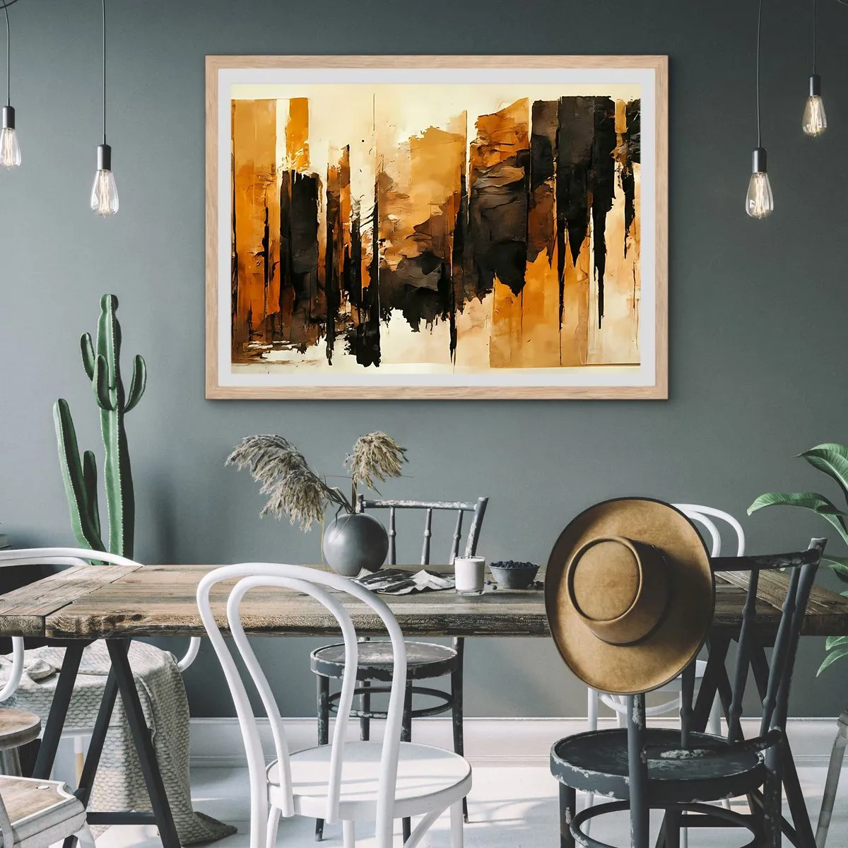 Een poster in een licht eiken lijst - Harmonie van zwart en goud - 91x61 cm