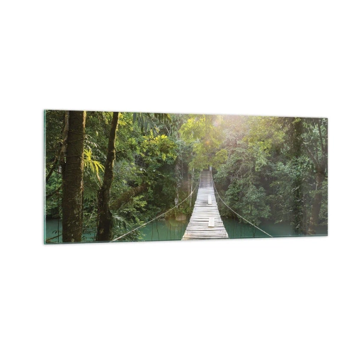 Schilderen op glas - Over het azuurblauwe water naar het azuurblauwe woud - 100x40 cm