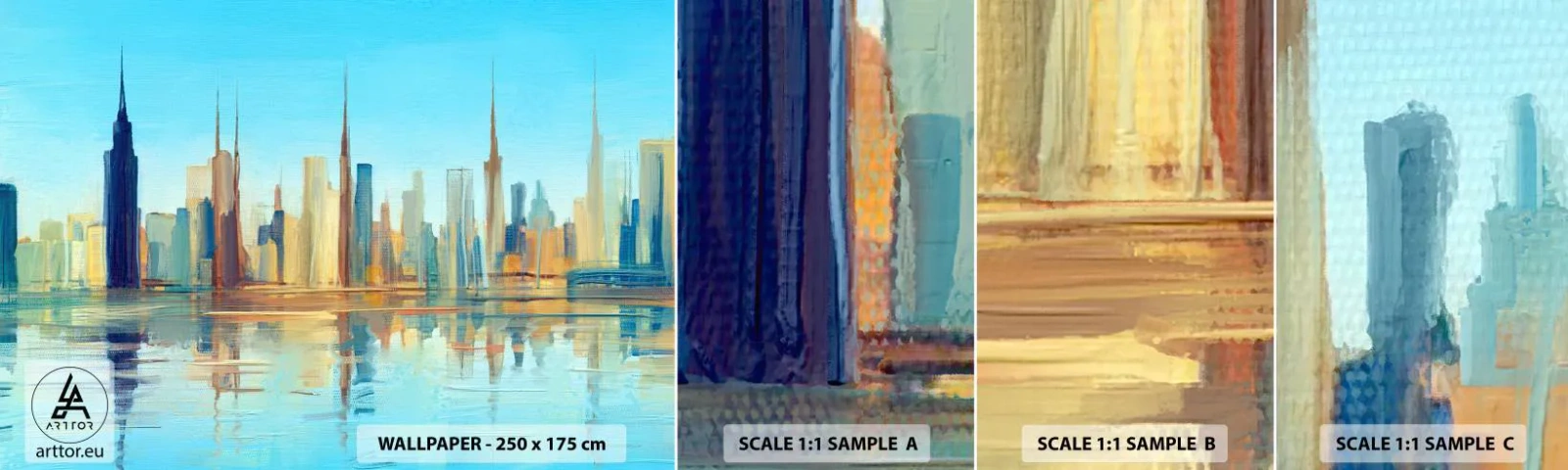 Fotobehang Staaltje Standard Eco - Een zonnige metropool - Stad, Architectuur, Deel - 100x30 cm