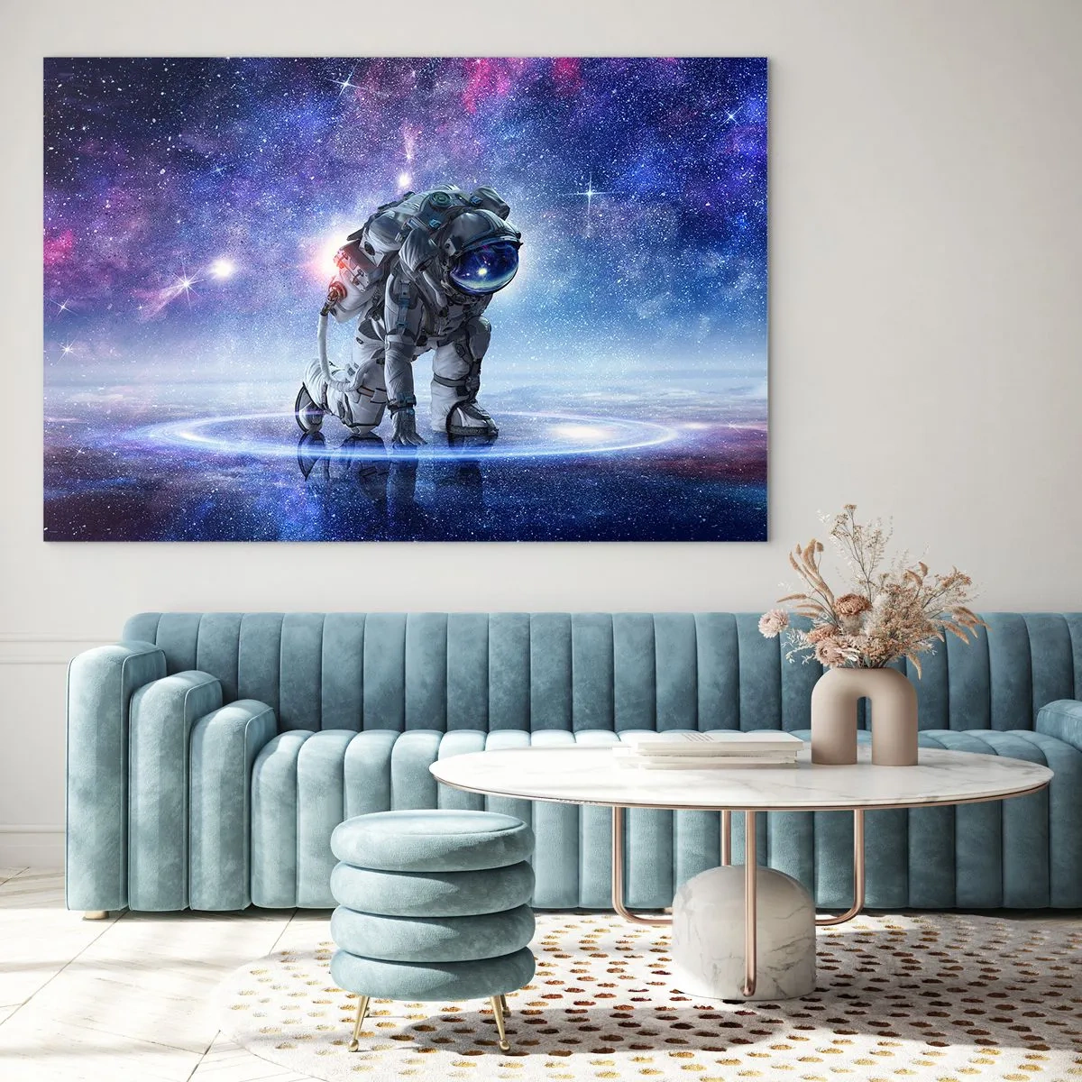Schilderen op glas - Astronaut in de ruimte tegen de sterrenhemel - 70x50cm - De sterrenhemel boven mij - Moderne wanddecoratie voor woonkamer en slaapkamer ARTTOR