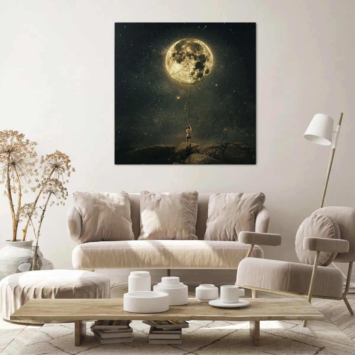 Schilderen op canvas - Iemand die de maan heeft gestolen - 30x30 cm