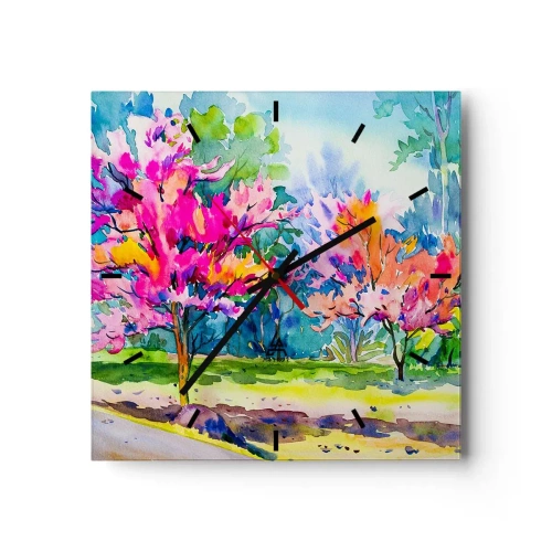 Wandklok - Klok - Regenboogtuin in het lentelicht - 30x30 cm