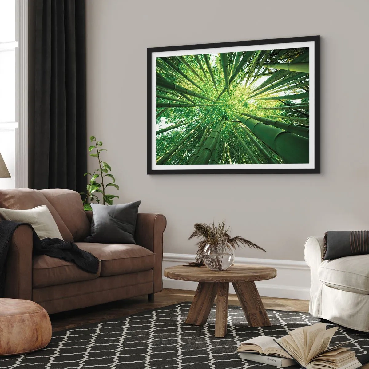 Poster in een zwarte lijst - In een bamboebos - 70x50 cm