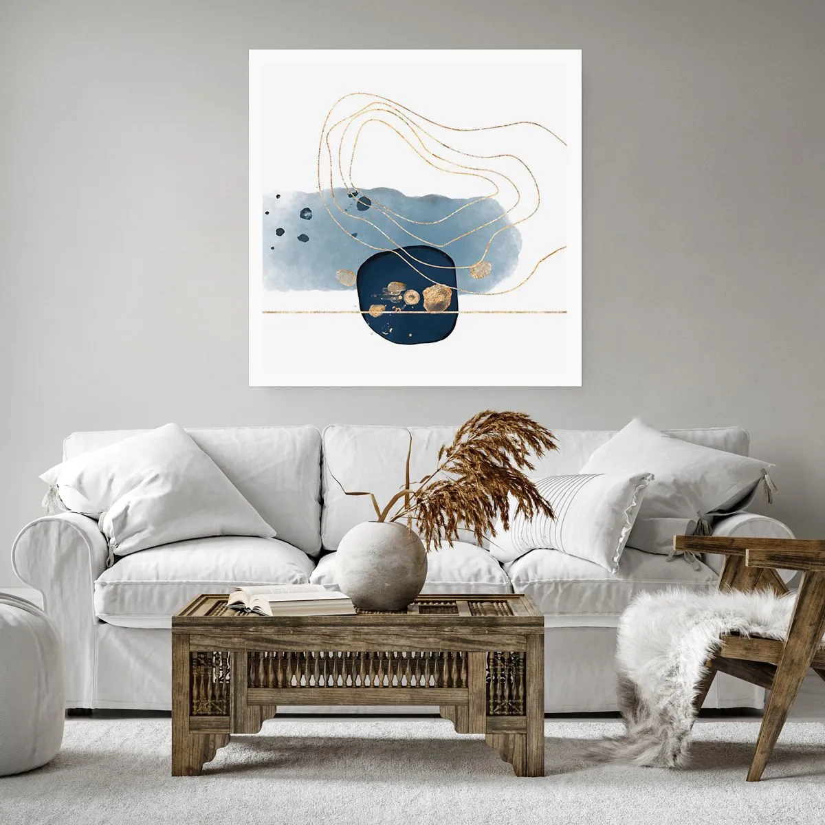 Poster - Blauw en goud fantasie - 40x40 cm