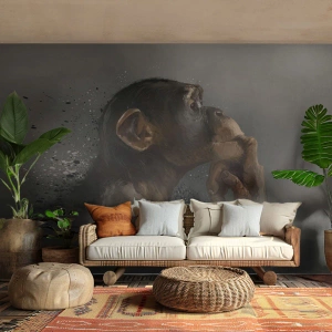 Fotobehang Premium Canvas - Zeker een denker - Dieren, Aap, Deel - 250x175 cm