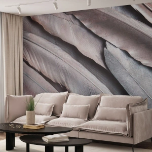 Fotobehang Premium Canvas - In roze zilver - Vogelveer, Grafisch, Boho - 400x280 cm