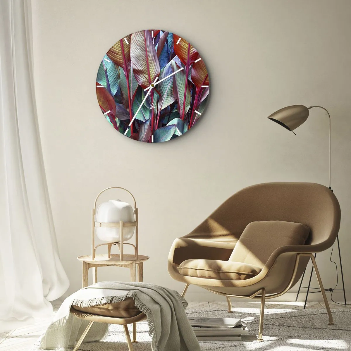 Wandklok - Klok - Kleurrijke bladeren van tropische planten - 30x30cm - Een kleurrijk struikgewas - Moderne wanddecoratie voor woonkamer, keuken en slaapkamer ARTTOR