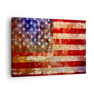 Schilderen op canvas - Gestileerde Amerikaanse vlag met een verouderd effect - 70x50cm - Glorie vervaagt niet - Moderne wanddecoratie voor woonkamer en slaapkamer ARTTOR