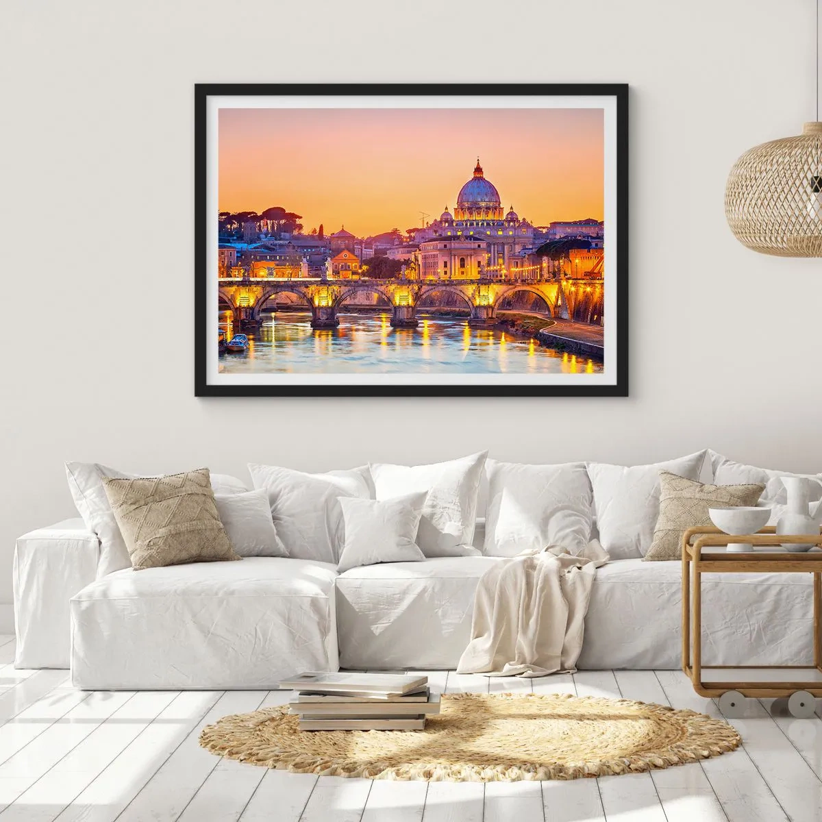 Poster in een zwarte lijst - Zonsondergang boven de Eeuwige Stad - 40x30 cm