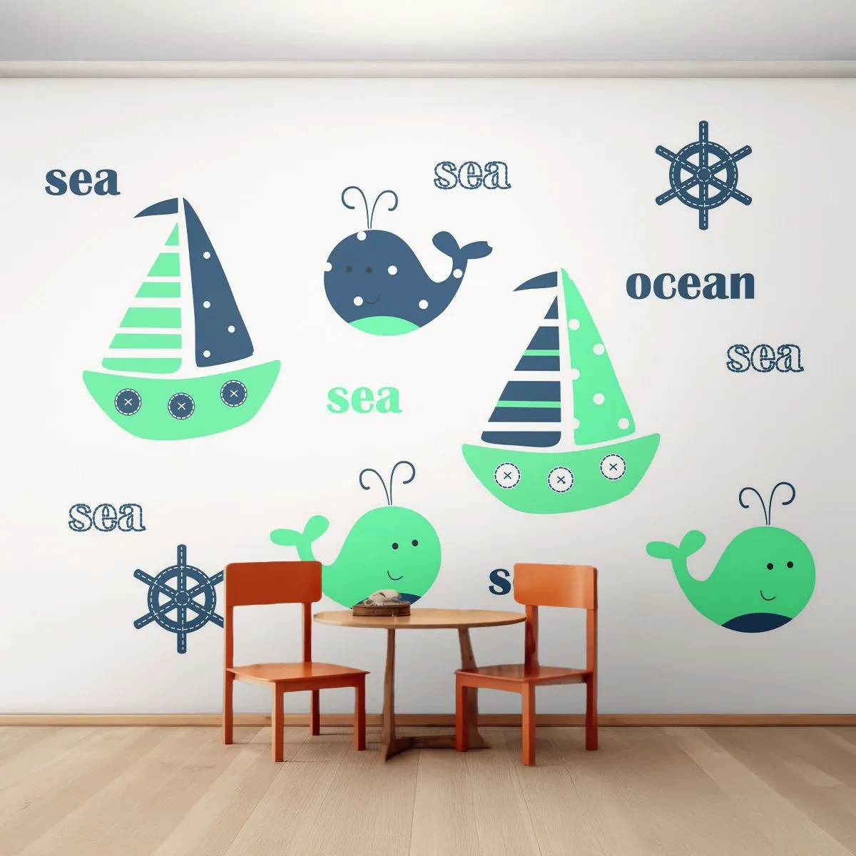 Fotobehang Premium Canvas - Over de zeeën en oceanen - Voor kinderen, Nautisch, Zeilboot - 250x175 cm