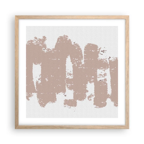 Een poster in een licht eiken lijst - Abstractie in zachtroze - 50x50 cm