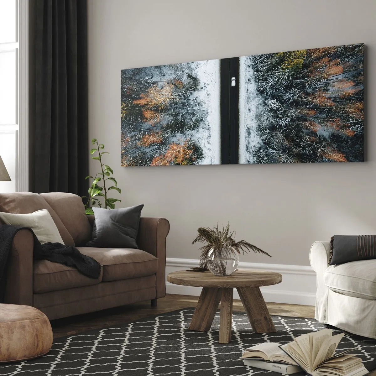 Schilderen op canvas - Snijd door het winterbos - 140x50 cm