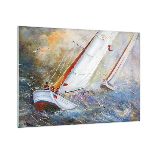 Schilderen op glas - Lopend op de golven  - 100x70 cm