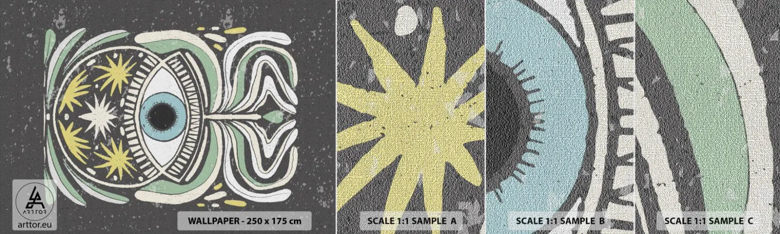 Fotobehang Monster Premium Canvas - Tribale rituelen - Boho, Oog, Pastel - 100x30 cm