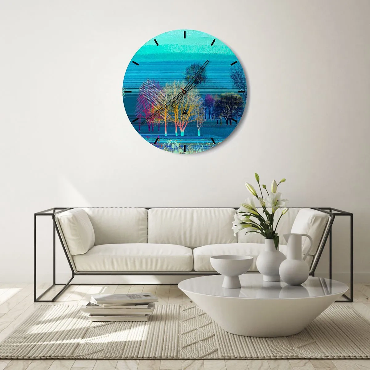 Wandklok - Klok - Kleurrijke bomen tegen een abstracte landschapsachtergrond - 30x30cm - Een gekamd landschap - Moderne wanddecoratie voor woonkamer, keuken en slaapkamer ARTTOR