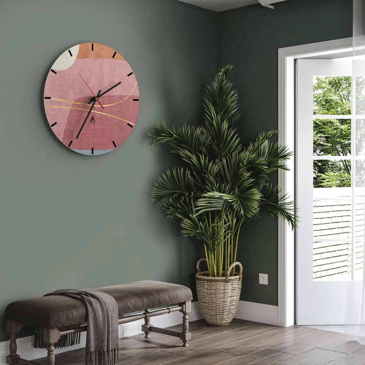 Wandklok - Klok - Pastelkleurcompositie met gouddraad - 30x30 cm