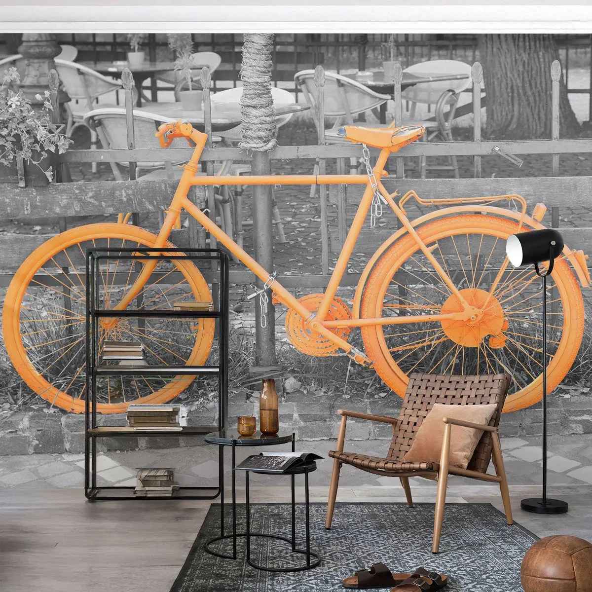 Zelfklevend Fotobehang Deluxe Sticker - Ga, ik wacht hier - Vintage fiets, Stad, Reizen - 250x175 cm