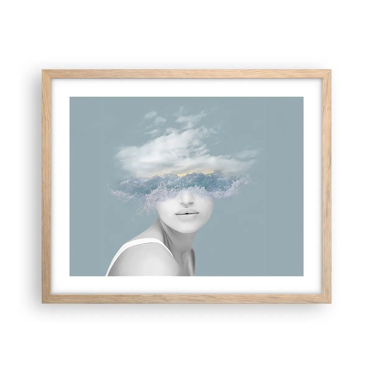 Een poster in een licht eiken lijst - Met hoofd in de wolken - 50x40 cm