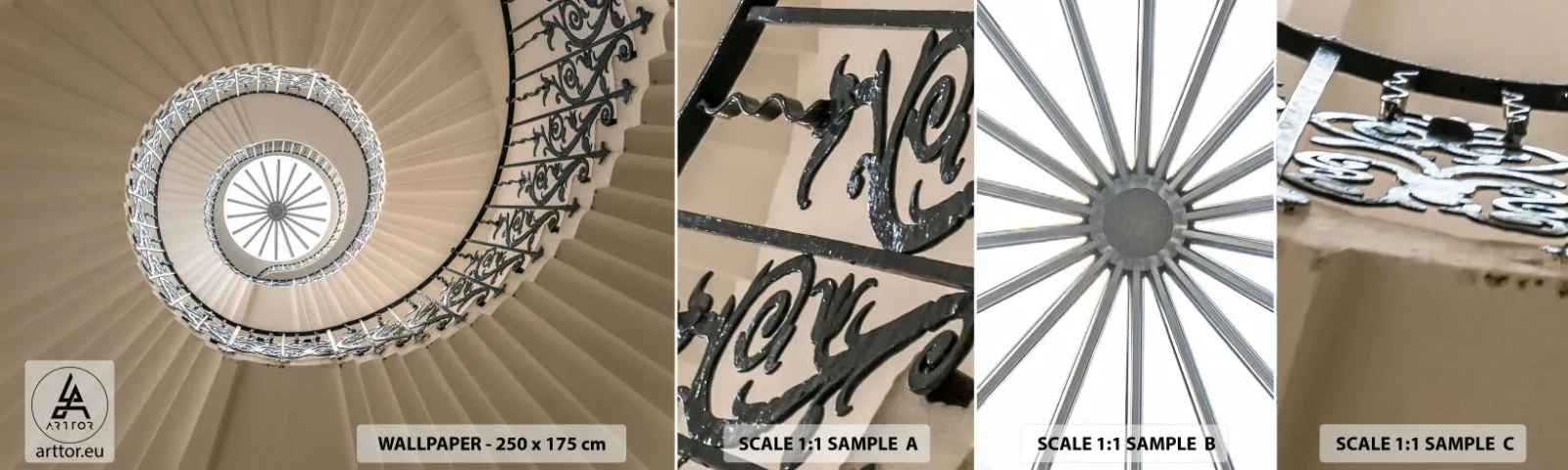 Fotobehang Staaltje Standard Eco - Binnenin de schaal - Trap, Krullend, Ornament - 100x30 cm