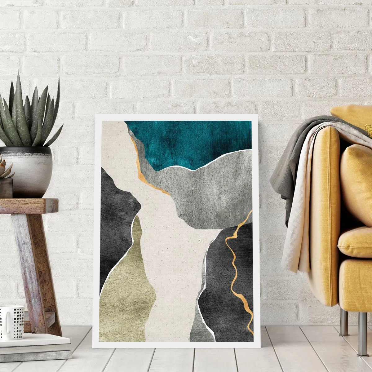 Poster - Mozaïekcompositie met gouddraad - 30x40 cm
