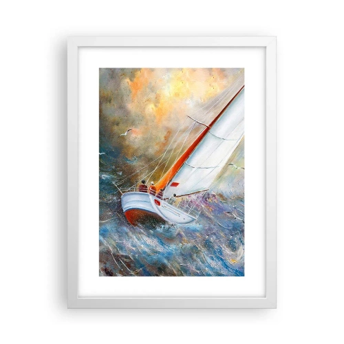 Poster in een witte lijst - Lopend op de golven  - 30x40 cm