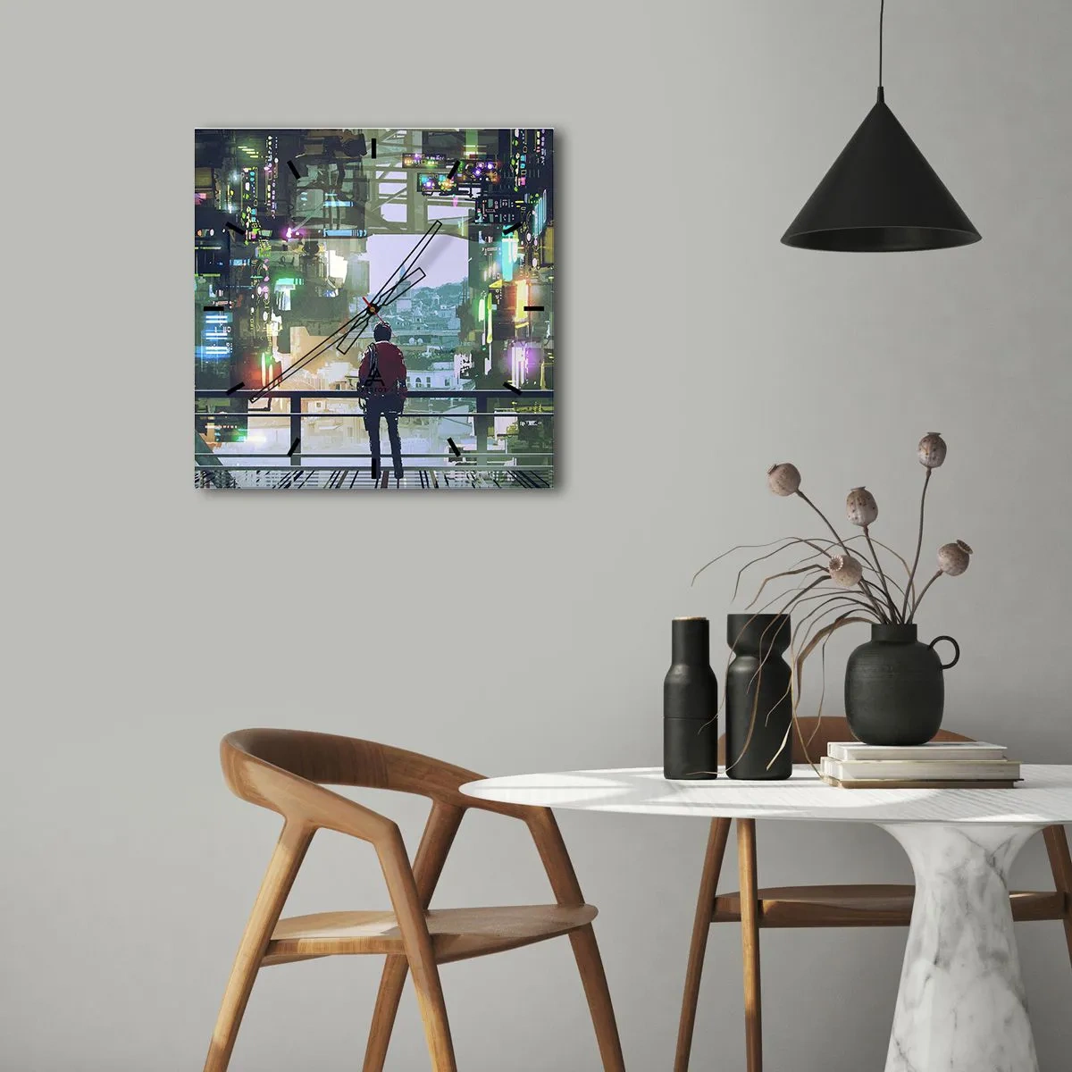 Wandklok - Klok - Twee werelden - 30x30 cm