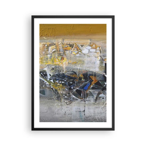 Poster in een zwarte lijst - Een abstracte compositie in tinten goud en grijs. - 50x70cm - Alles komt goed - Moderne wanddecoratie voor woonkamer en slaapkamer ARTTOR
