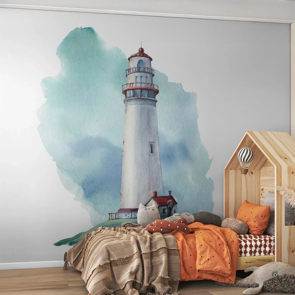 Fotobehang Premium Sand - Blue's zachtaardige zus - Vuurtoren, Kust, Tekening - 100x70 cm