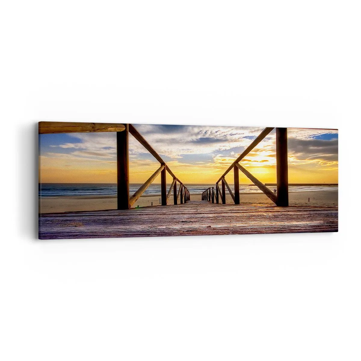 Schilderen op canvas - Rechtstreeks naar het rustige strand bij zonsondergang - 90x30 cm