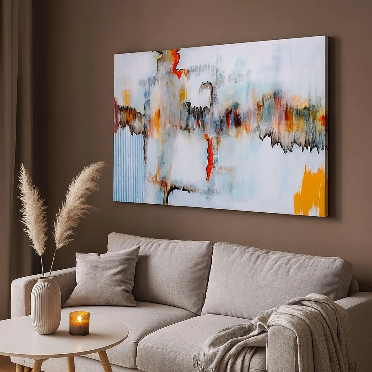 Schilderen op canvas - Abstract patroon met levendige kleuren op een lichte achtergrond - 70x50cm - Een stok op het water - Moderne wanddecoratie voor woonkamer en slaapkamer ARTTOR