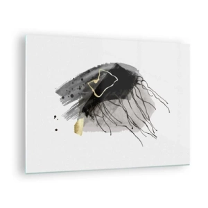 Schilderen op glas - Abstracte compositie van zwart en goud op een witte achtergrond - 70x50cm - In zwart en goud - Moderne wanddecoratie voor woonkamer en slaapkamer ARTTOR