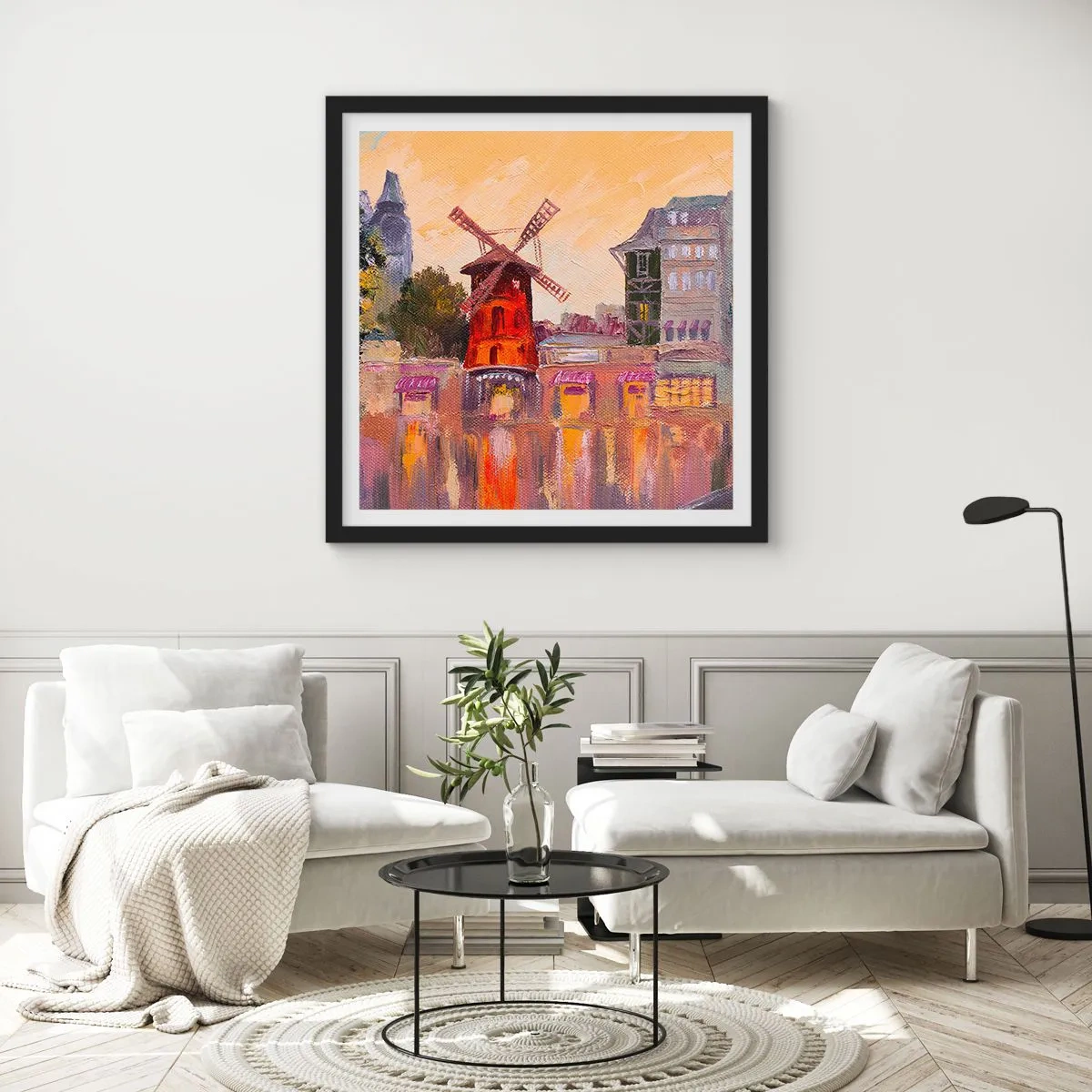 Poster in een zwarte lijst - Parijse iconen – Moulin Rouge - 50x50 cm