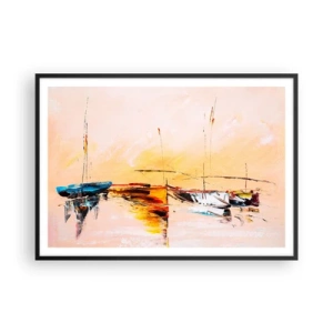 Poster in een zwarte lijst - Avond in de jachthaven - 100x70 cm