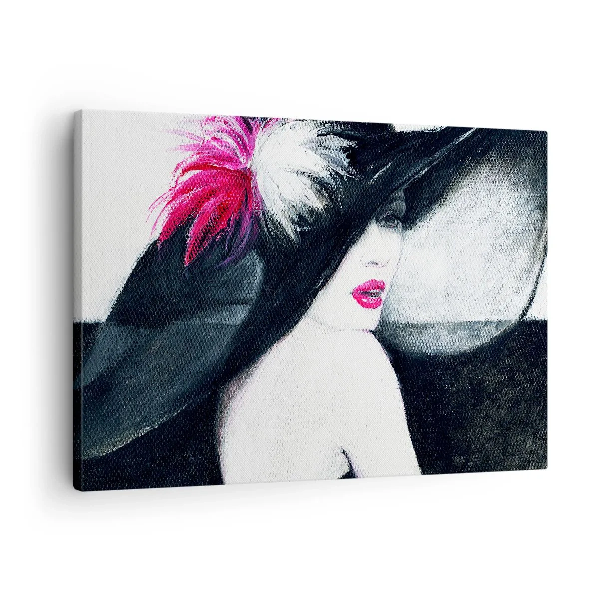 Schilderen op canvas - Stijlvolle vrouw met een gevederde hoed - 70x50cm - Altijd een geheim - Moderne wanddecoratie voor woonkamer en slaapkamer ARTTOR