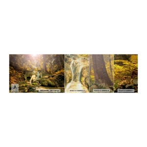 Fotobehang Monster Premium Canvas - Boscascade in het groen - Landschap, Waterval, Woud - 100x30 cm
