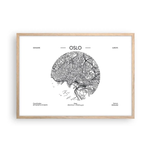 Een poster in een licht eiken lijst - Anatomie van Oslo - 70x50 cm