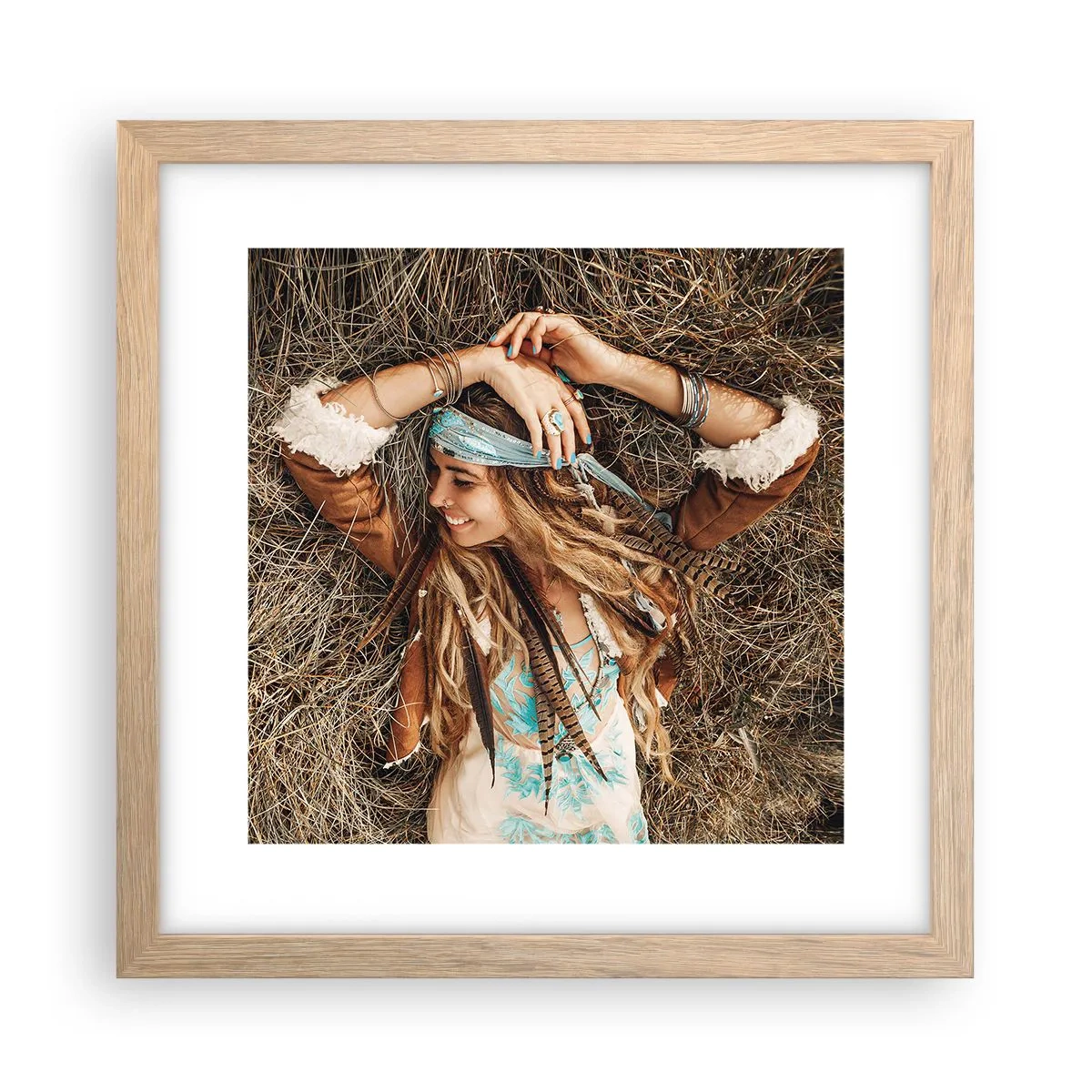 Een poster in een licht eiken lijst - Op weg naar de zomer van de liefde - 30x30 cm