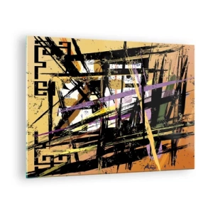 Schilderen op glas - Abstracte geometrische compositie in scherpe lijnen - 70x50cm - Een scherp snijden - Moderne wanddecoratie voor woonkamer en slaapkamer ARTTOR