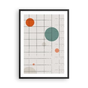 Poster in een zwarte lijst - Abstracte compositie van een raster en gekleurde cirkels - 50x70cm - Gevangen. Wij of zij? - Moderne wanddecoratie voor woonkamer en slaapkamer ARTTOR