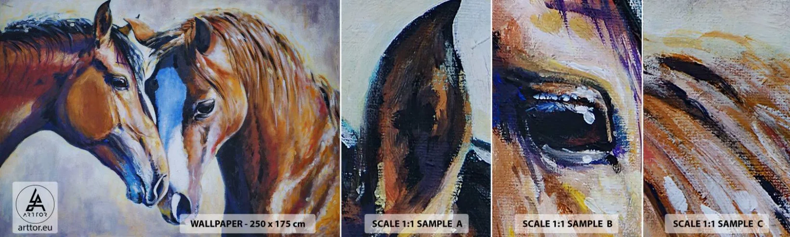 Fotobehang Monster Zelfklevend Deluxe Sticker - Is het vriendschap? is het liefde? - Abstractie, Paarden, Natuur - 100x30 cm