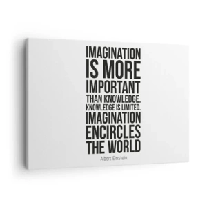 Schilderen op canvas - Inspirerende quote op een witte achtergrond in zwart lettertype - 70x50cm - Einstein over de kracht van verbeelding - Moderne wanddecoratie voor woonkamer en slaapkamer ARTTOR