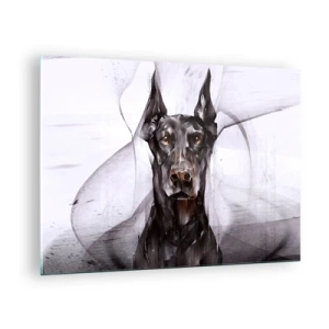 Schilderen op glas - Portret van een zwarte hond in een abstracte stijl op een lichte achtergrond - 70x50cm - Hooggeboren - Moderne wanddecoratie voor woonkamer en slaapkamer ARTTOR