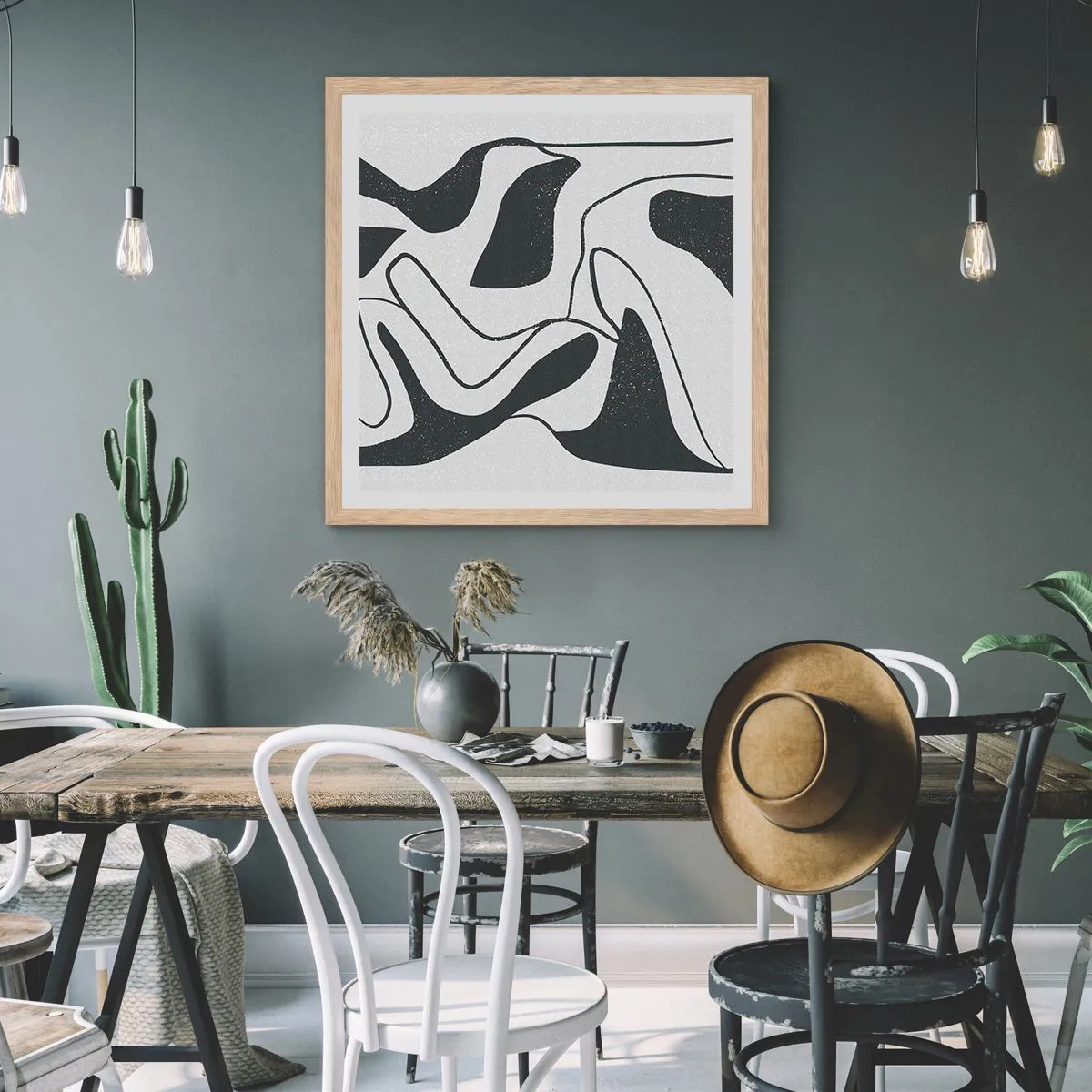 Een poster in een licht eiken lijst - Abstract doolhofplezier - 30x30 cm