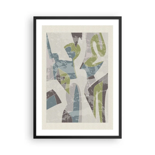 Poster in een zwarte lijst - Abstracte figuren in tinten groen en blauw - 50x70cm - Compositie achter het glas - Moderne wanddecoratie voor woonkamer en slaapkamer ARTTOR