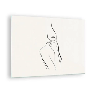 Schilderen op glas - Een minimalistische lijn die een vrouwelijk silhouet laat zien tegen een lichte achtergrond - 70x50cm - Een golf van melancholie - Moderne wanddecoratie voor woonkamer en slaapkamer ARTTOR