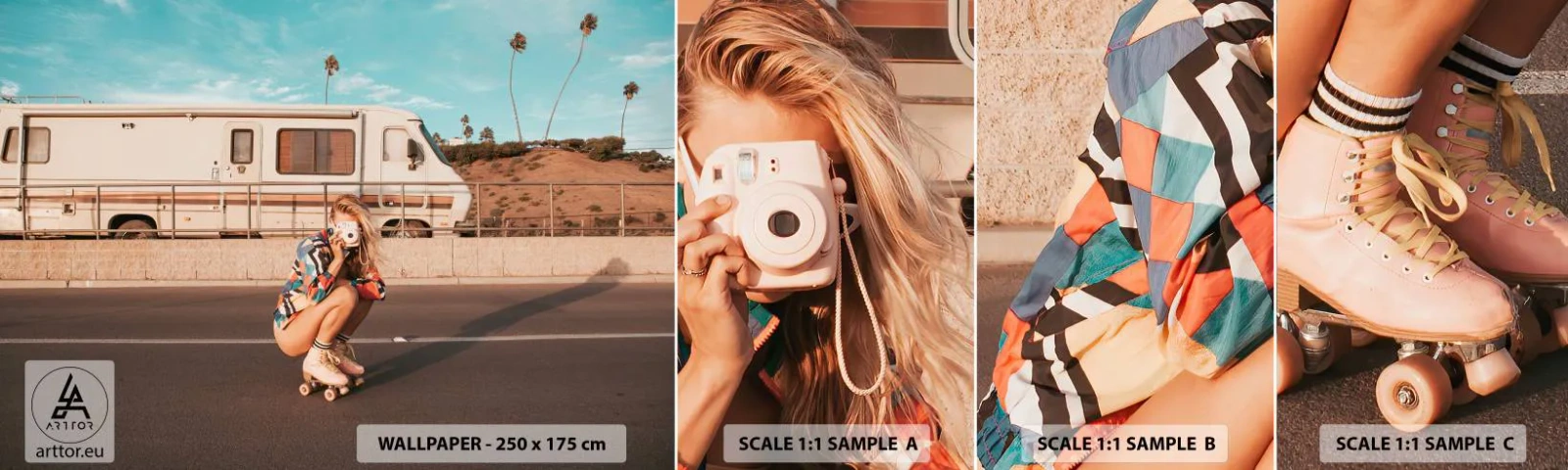 Fotobehang Staaltje Standard Eco - Lach alsjeblieft! - Landschap, Kampeerder, Vrouw - 100x30 cm