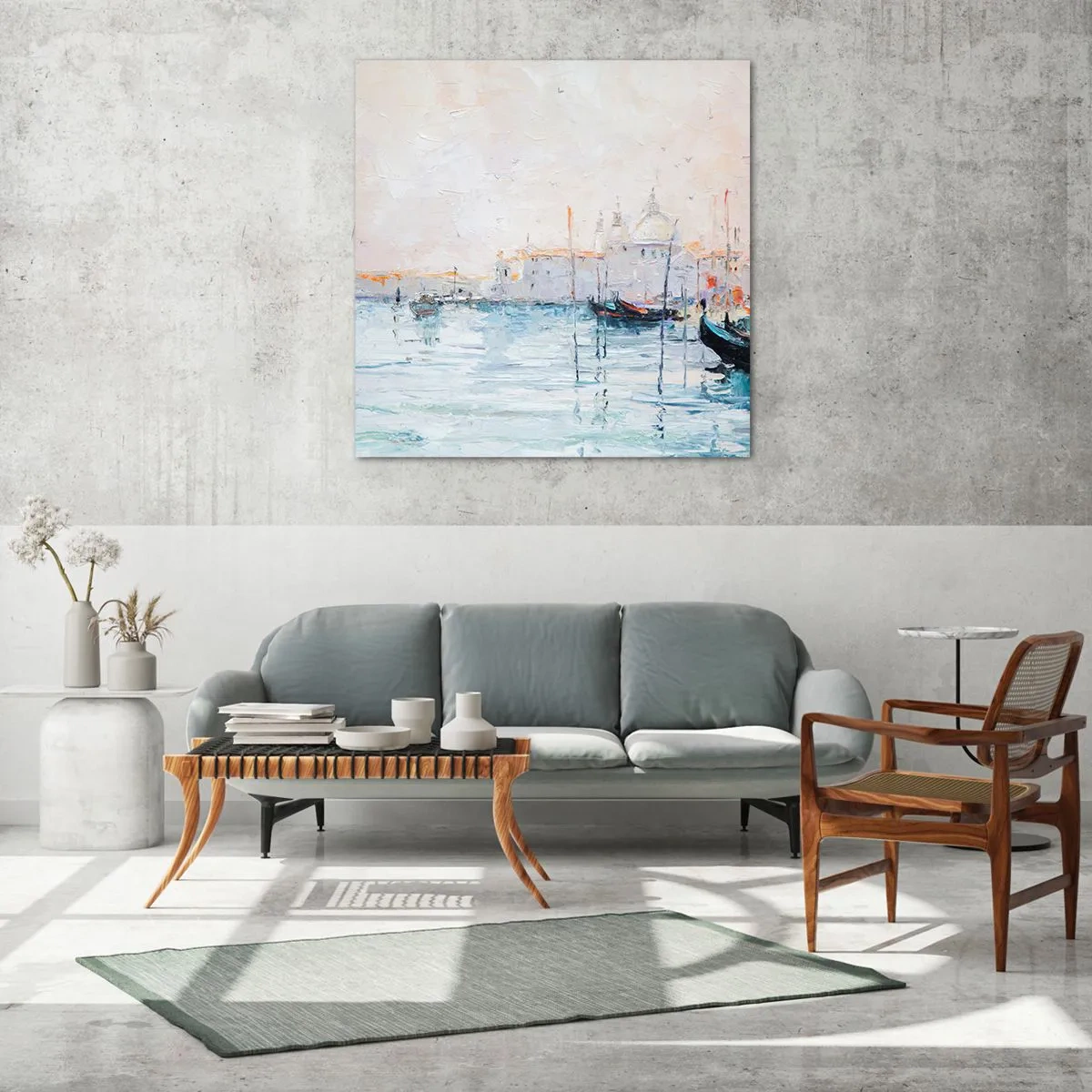 Schilderen op glas - Achter het water, achter de mist - 70x70 cm