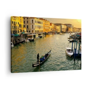 Schilderen op canvas - Gondel op een kanaal in Venetië bij zonsondergang - 70x50cm - Aan de zonnige kant van de straat - Moderne wanddecoratie voor woonkamer en slaapkamer ARTTOR