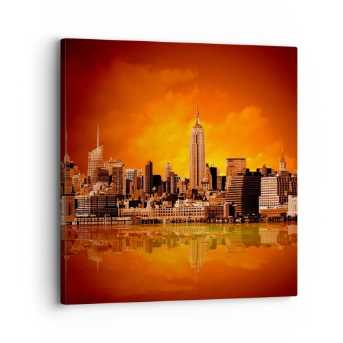 Schilderen op canvas - Het grote stadspanorama in geel en brons - 30x30 cm
